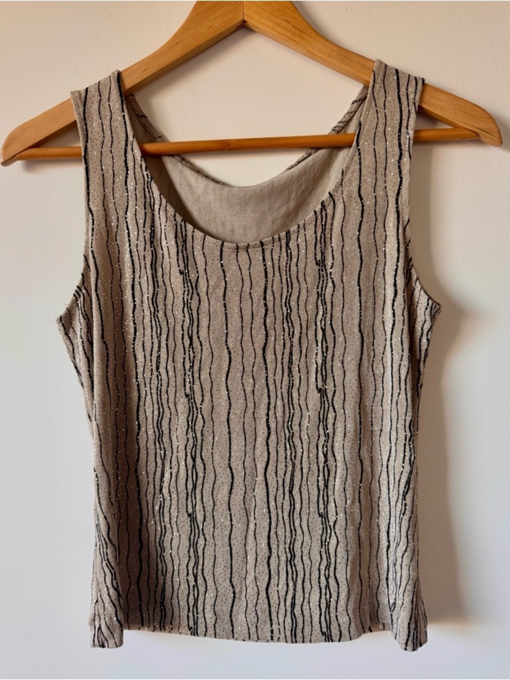 Vintage Taupe Shimmer Tank Y2K Textured Glitter Top